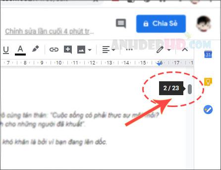 Cách xem số trang tài liệu và vị trí trang hiện tại trong Google Docs