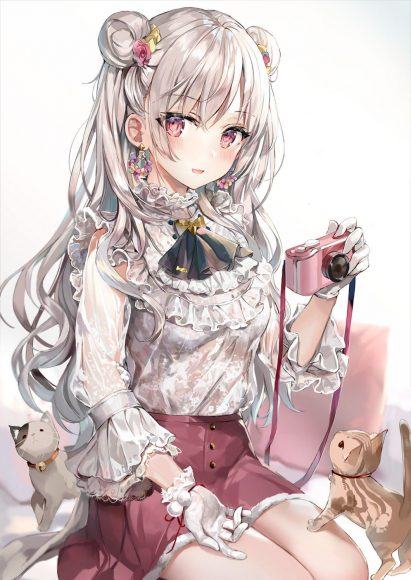 Hình ảnh anime girl bạch kim tóc xoăn dài