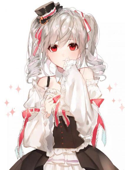 Cô gái anime dễ thương dễ thương với mái tóc bạch kim
