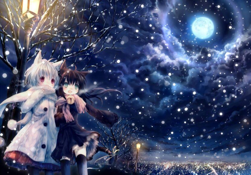 Hình ảnh anime mùa đông của một cặp đôi đẹp