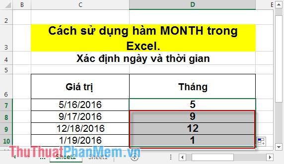 Cách sử dụng hàm MONTH trong Excel 4