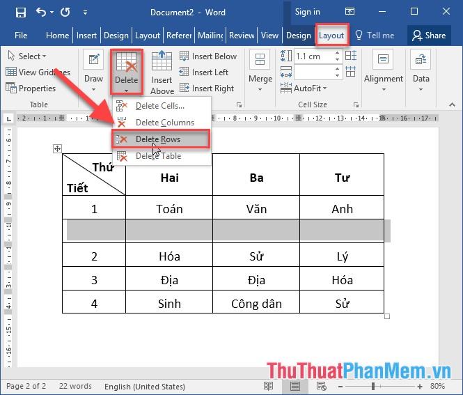 Ngoài ra, bạn vào tab Bố cục - Xóa