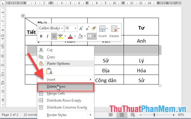 Chọn Delete Rows nếu xóa hàng, Delete Column nếu xóa cột