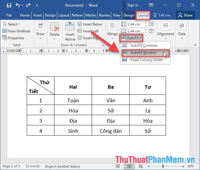 Vào thẻ Layout - Autofit - chọn Autofit Window sao cho nội dung của cả bảng không vượt quá số khổ giấy.