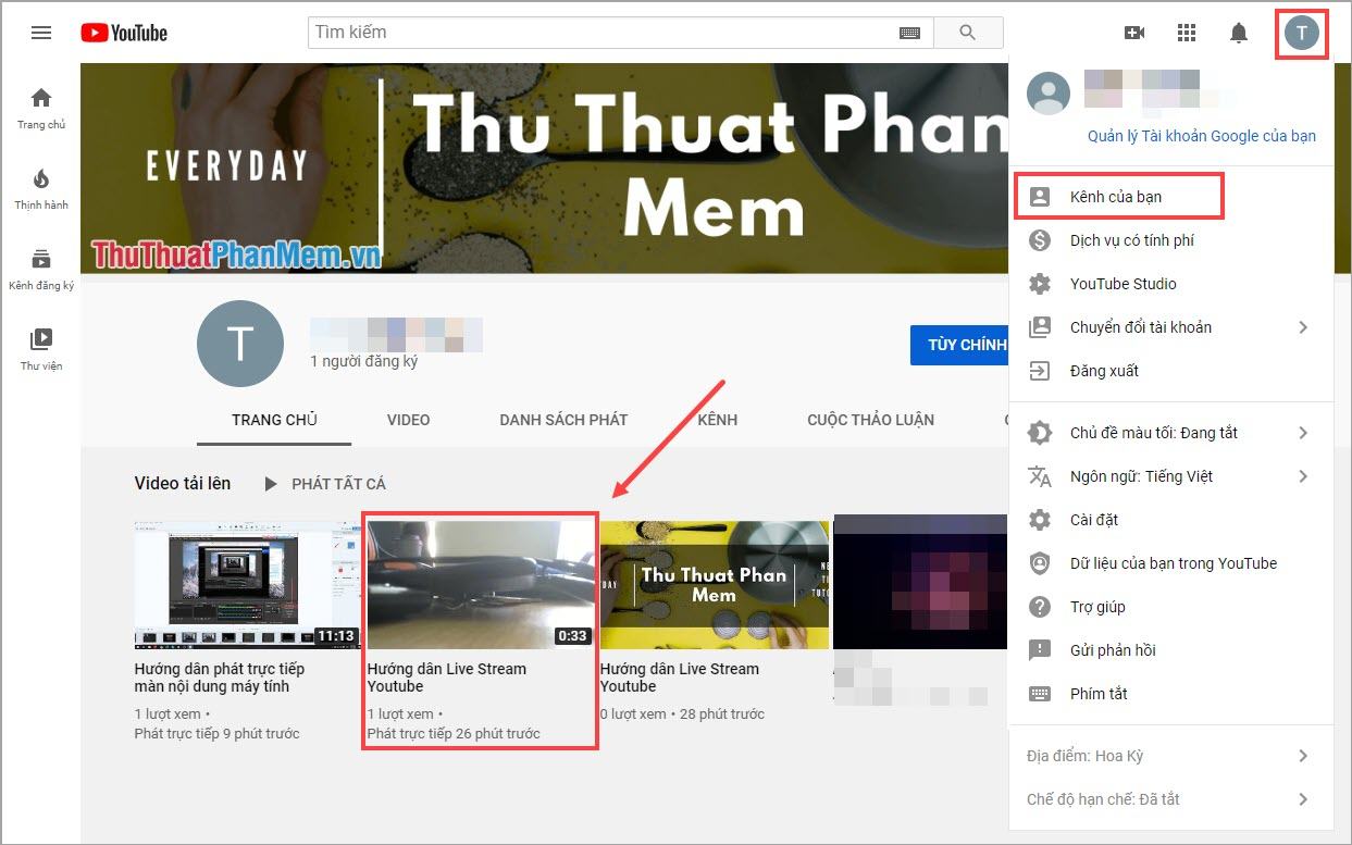 Bạn có thể đặt lại Video của mình trong phần Kênh của bạn