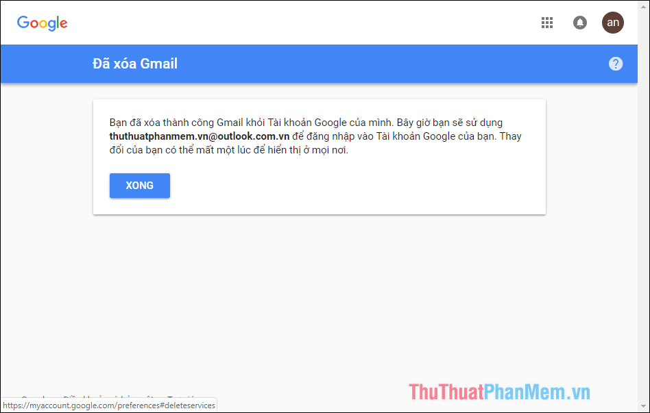 Tài khoản Gmail bị xóa nhưng tài khoản Google không bị mất