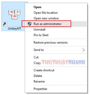 chạy unikey bằng quyền admin