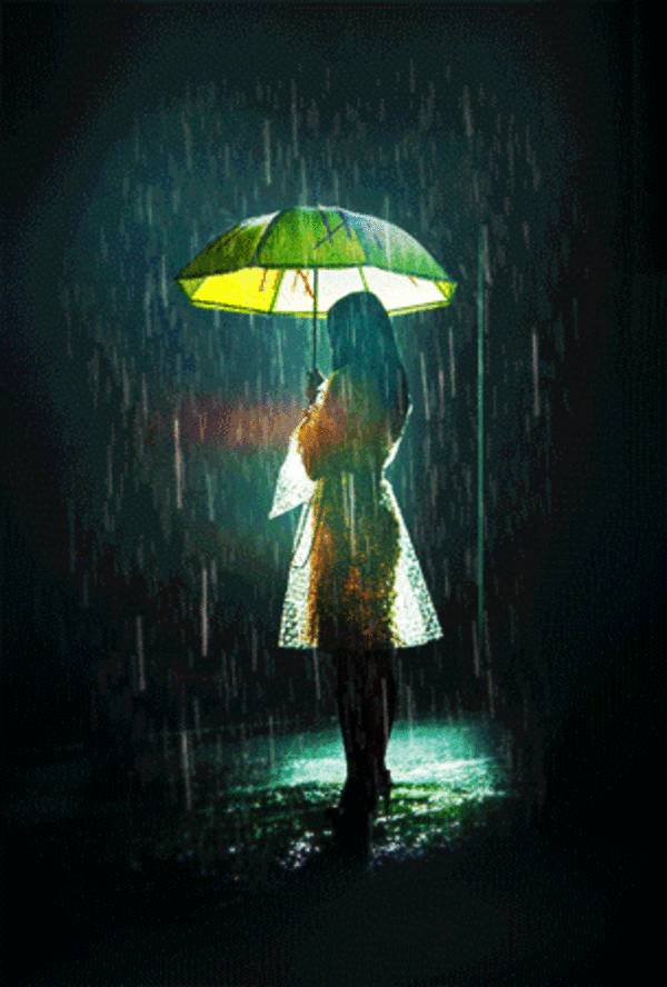 hoạt hình 3d người đứng dưới mưa