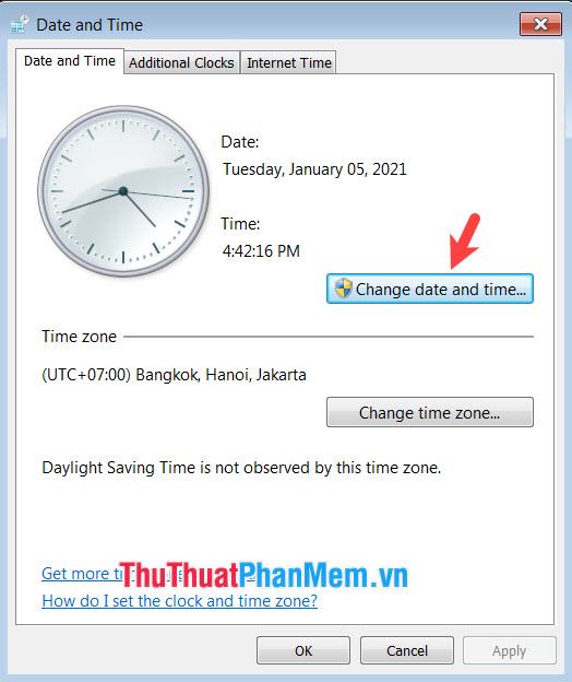 Nhấp vào Thay đổi ngày giờ