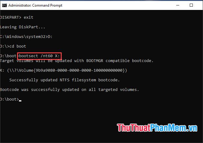 Nhập lệnh bootect nt60 X