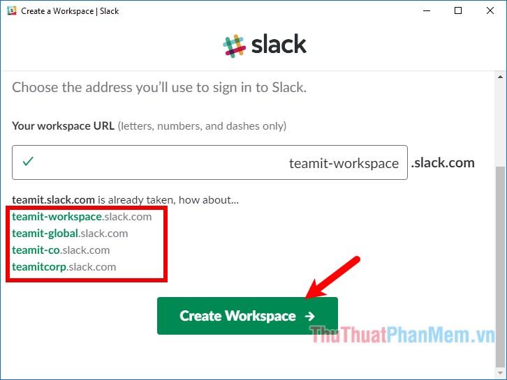 Chọn URL cho không gian làm việc Slack của bạn