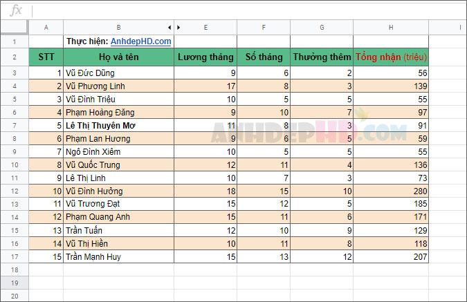 Cách tô màu các dòng so le của bảng tính Google Sheets