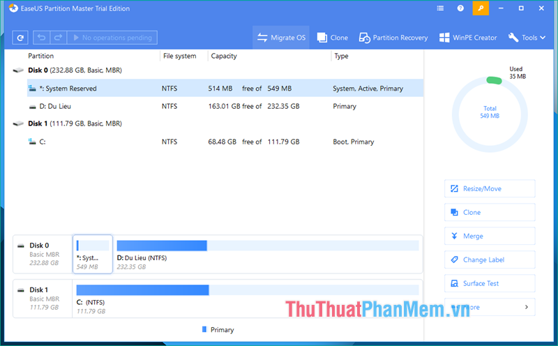 Giao diện chính của Easeus Partition Master