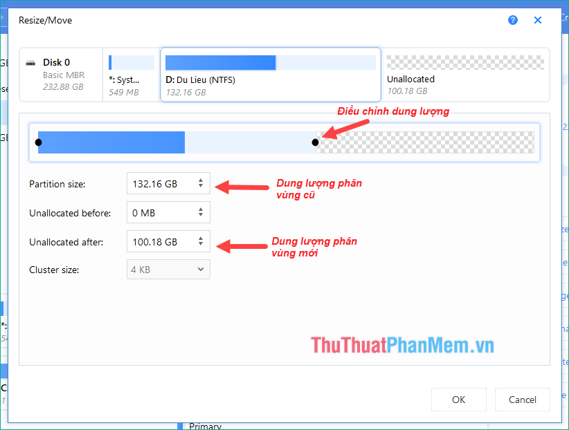 2 tạo thêm dung lượng trống cho phân vùng mới