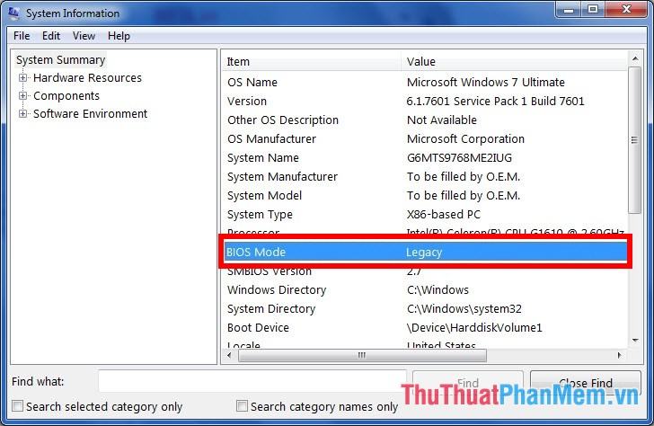 Nếu BIOS Mode là Legacy thì máy đang dùng chuẩn Legacy