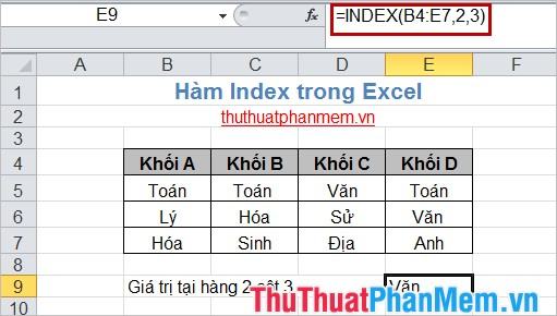 Hàm chỉ mục trong Excel 2