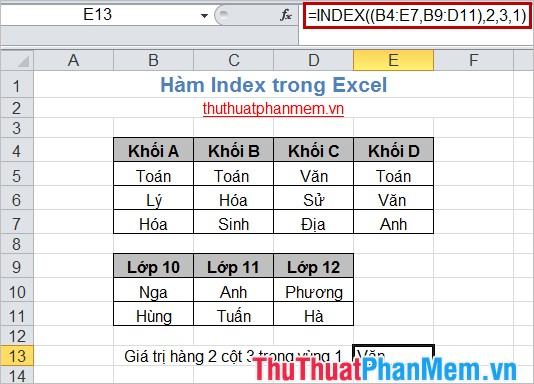 Hàm chỉ mục trong Excel 4