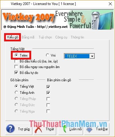 Chọn kiểu gõ là Telex