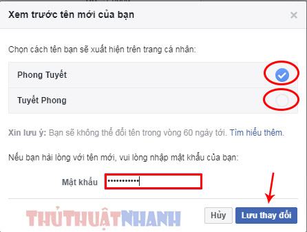 Chọn tên của bạn và nó sẽ xuất hiện trên trang facebook của Mây Tính