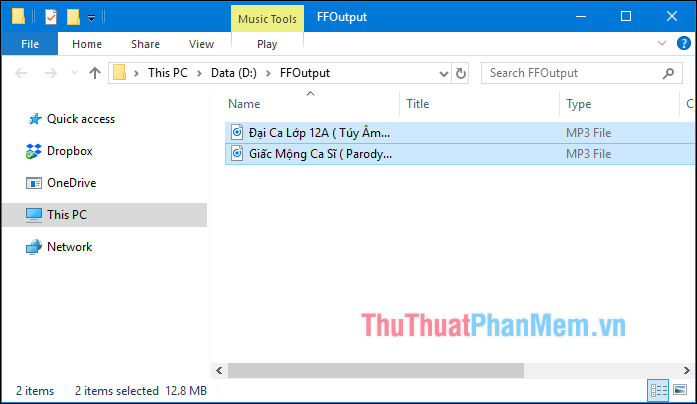 File nhạc mp3 đã được tách ra khỏi video