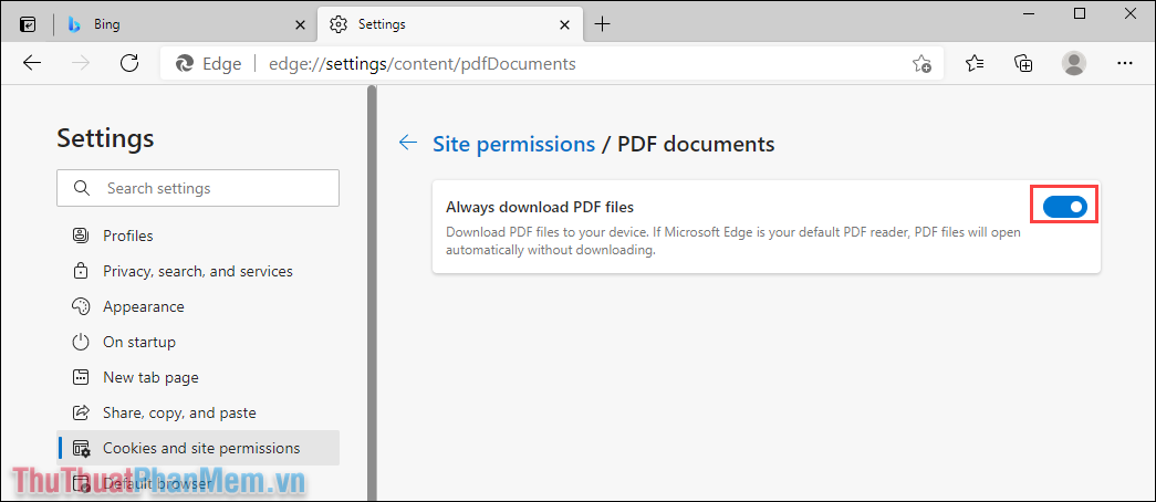 Bật Luôn tải xuống tệp PDF