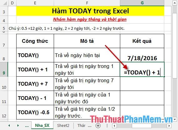 Cộng hoặc trừ giá trị cho hàm Today() 