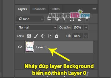 Nhấp đúp chuột vào lớp nền để đặt nó thành lớp 0