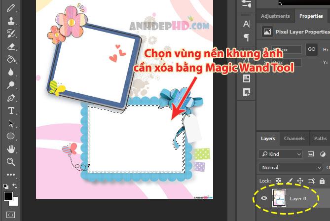 Sử dụng công cụ Magic wand để chọn vùng nền bạn muốn xóa