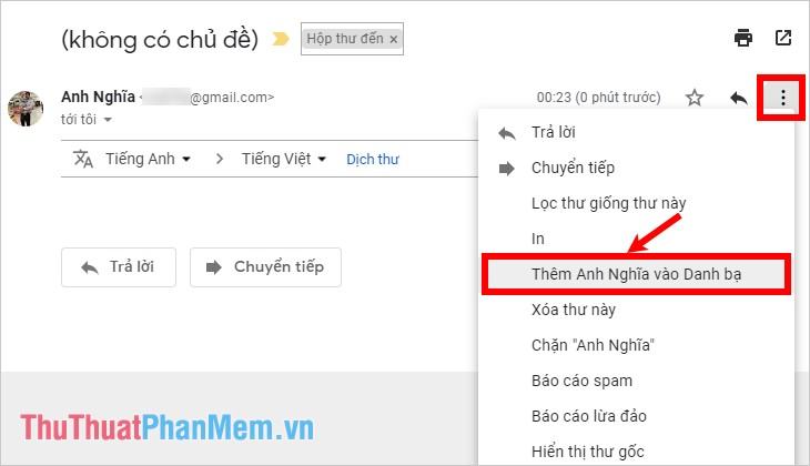 Thêm địa chỉ liên hệ mới từ thư Gmail