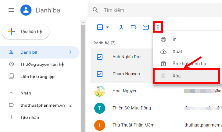 Chọn biểu tượng 3 chấm dọc (More actions) và chọn Delete