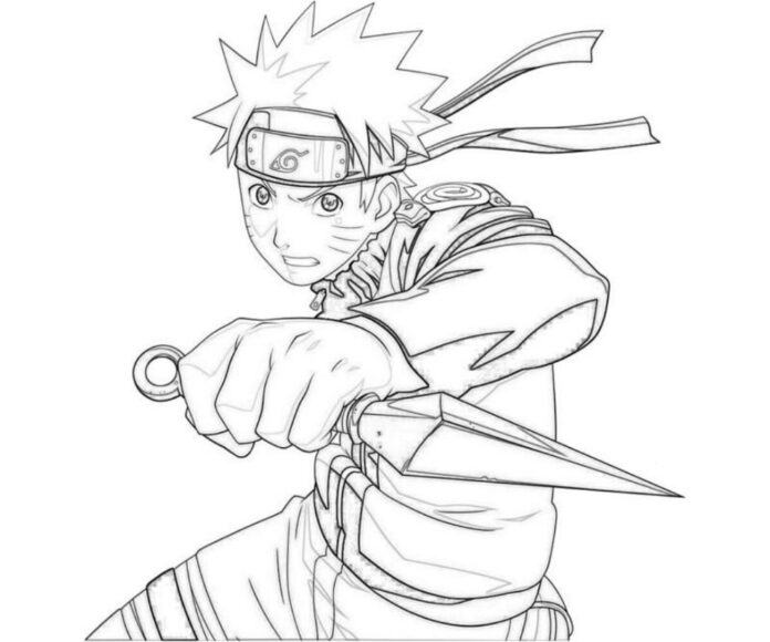 Tranh tô màu Naruto cầm con dao sắc