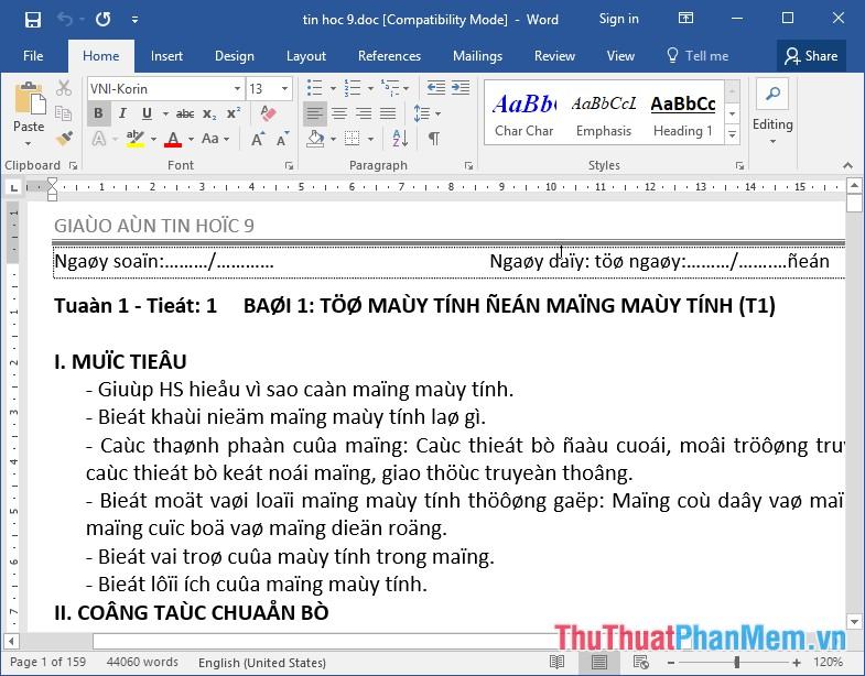 Văn bản bị lỗi phông chữ