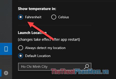 Chọn 1 trong 2 đơn vị nhiệt độ Fahrenheit (độ F) hoặc Celsius (độ C)