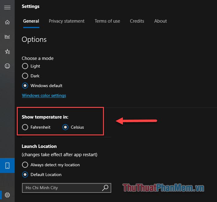 Chú ý Hiển thị nhiệt độ trong