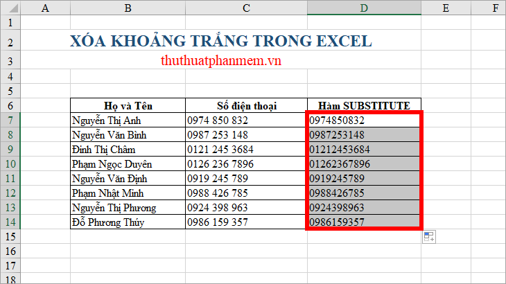 Sao chép công thức xuống các ô còn lại