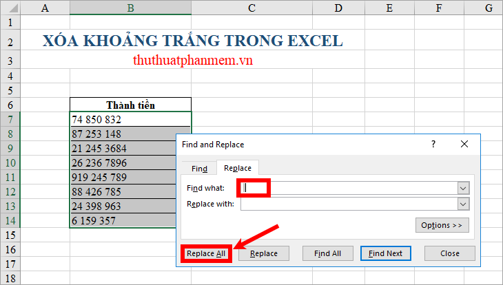 Nhấn phím cách một lần trong hộp Tìm gì