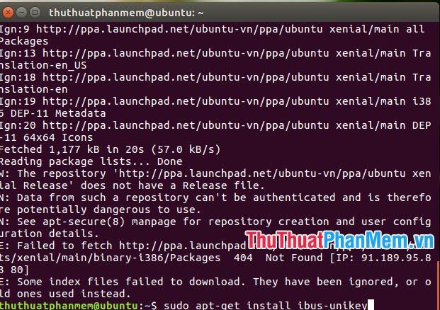Nhập lệnh sudo apt-get install ibus-unikey