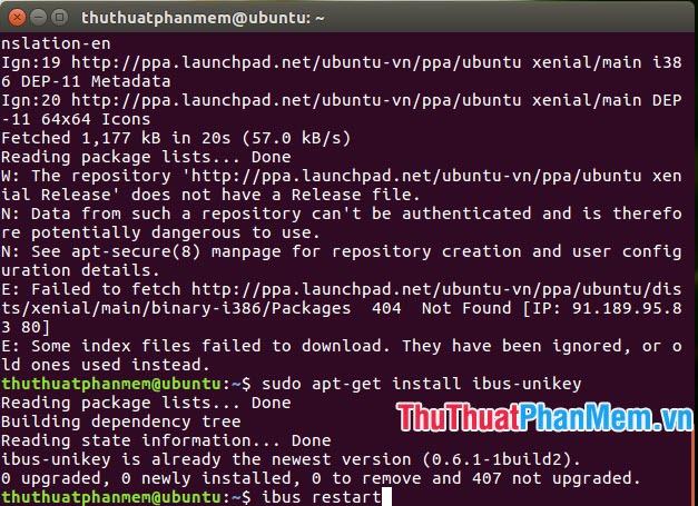 Nhập lệnh để khởi động lại ibus
