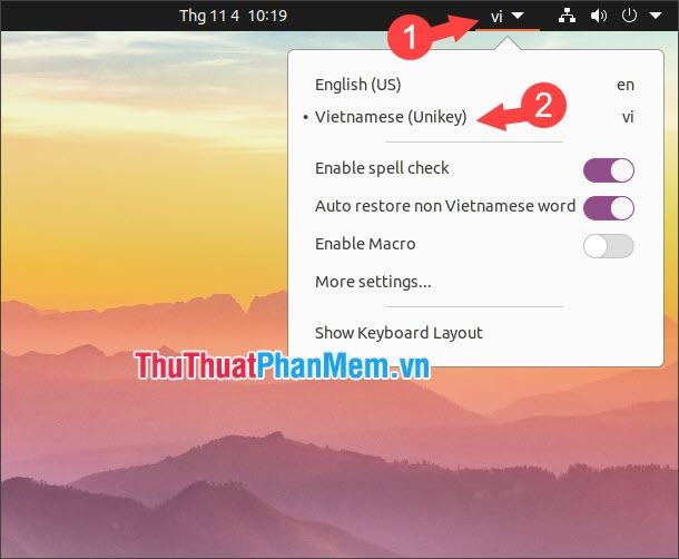 Chọn Tiếng Việt (Unikey)