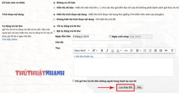 lưu cài đặt trong tài khoản gmail