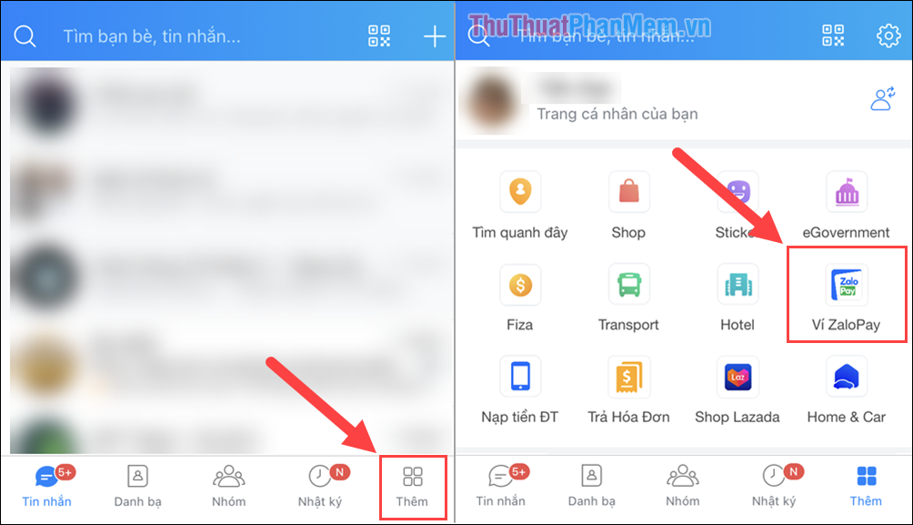 Chọn Thêm và tìm đến Ví ZaloPay để sử dụng