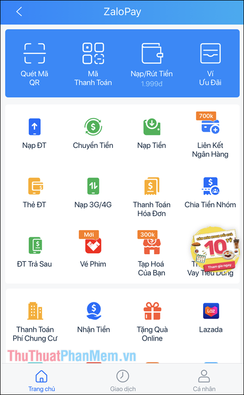 Bạn có thể thoải mái sử dụng tất cả các tính năng trên ví ZaloPay