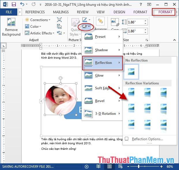 Microsoft Word hỗ trợ nhiều kiểu hiệu ứng cho hình ảnh