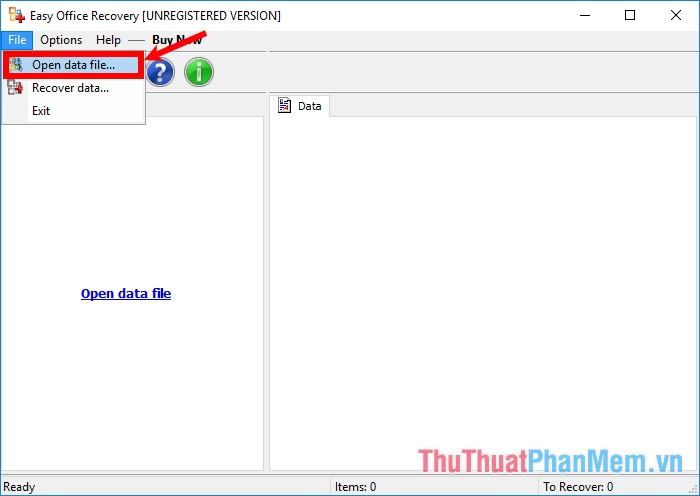Chọn File - Mở tệp dữ liệu