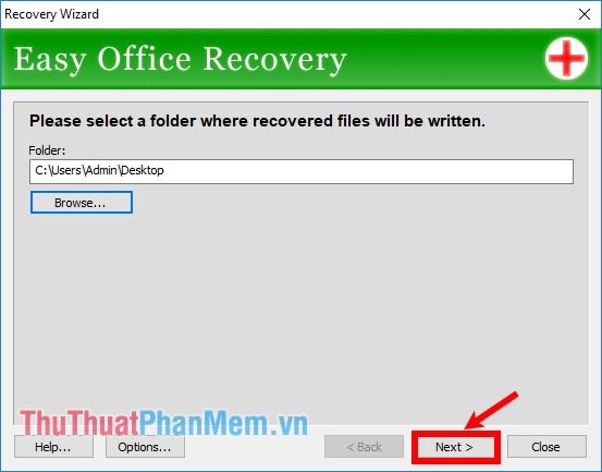 Nhấn Browse để chọn thư mục lưu file Excel sau khi khôi phục