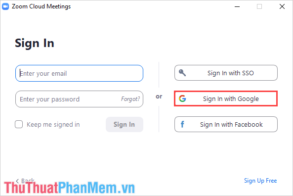 Chọn Sign in with Google để tiến hành đăng nhập bằng Google