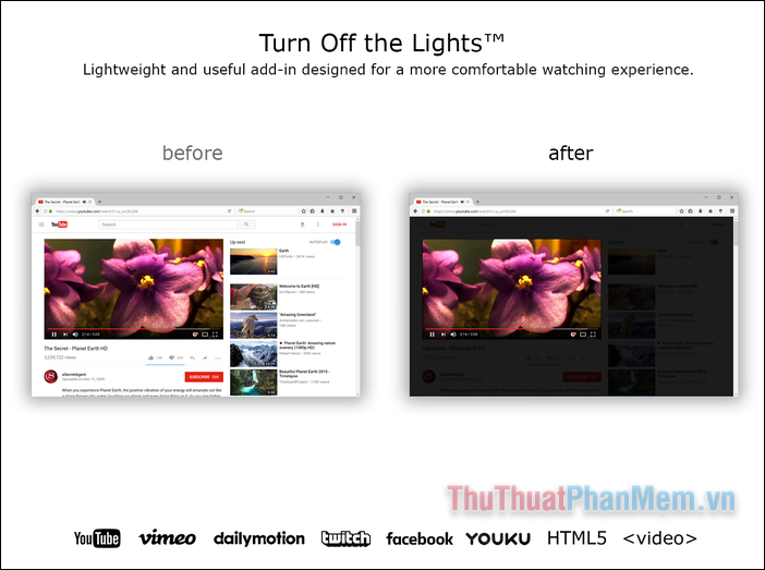 Tắt đèn cho Youtube