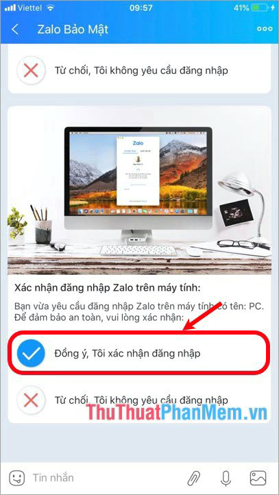 Chọn OK, tôi xác nhận đăng nhập