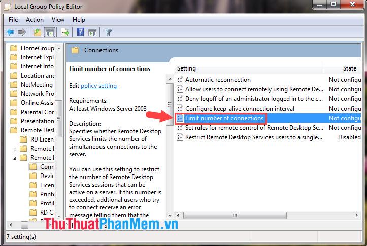 Nhấp đúp chuột vào Giới hạn số lượng kết nối