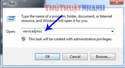 Nhập services.msc trong điện thoại di động đang chạy